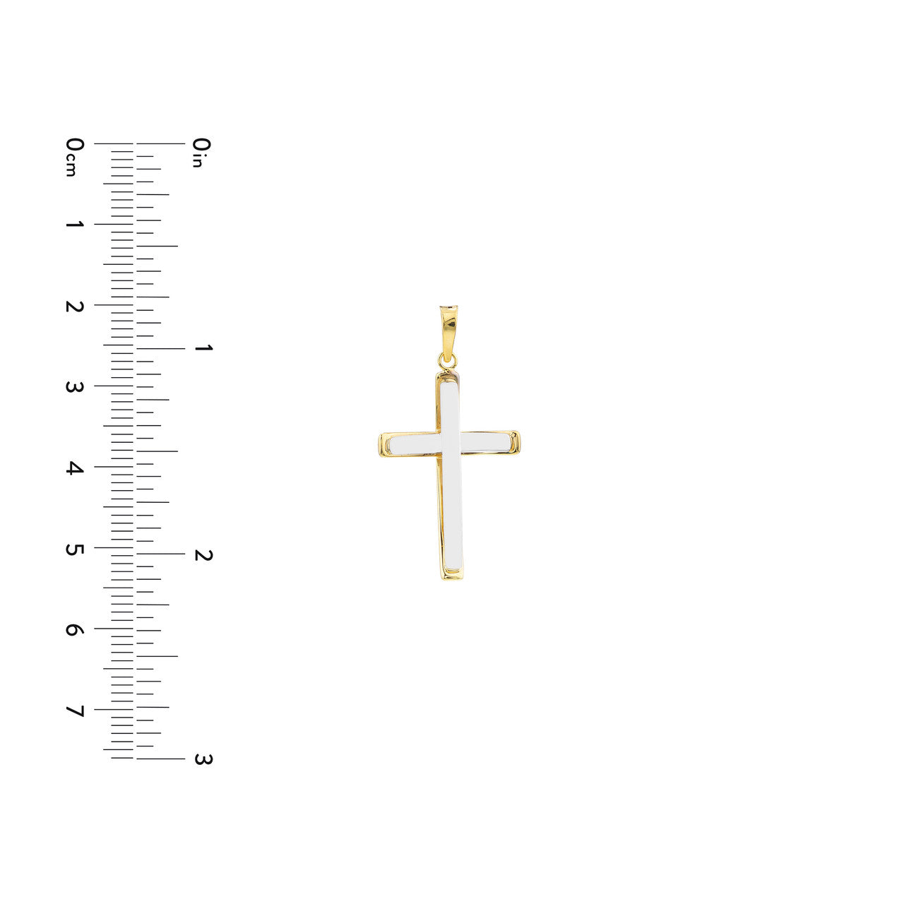 Two-tone reversible cross pendant featuring a sleek design, showcasing a blend of silver and gold tones.