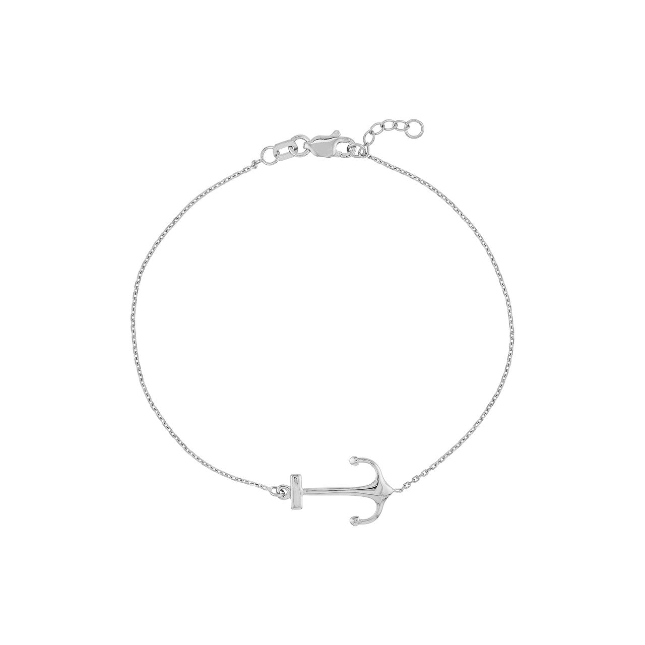 Sideways Anchor Adjustable Bracelet white gold