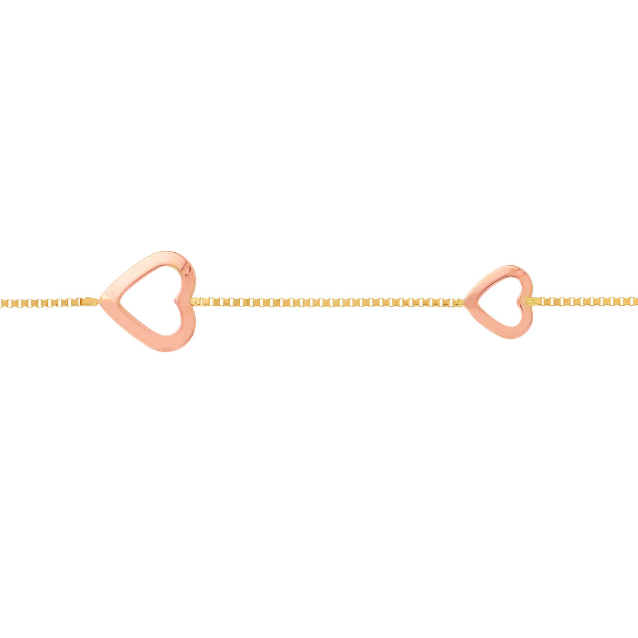 Two-Tone Open Heart on Box Chain Bracelet - VIA Jewelers