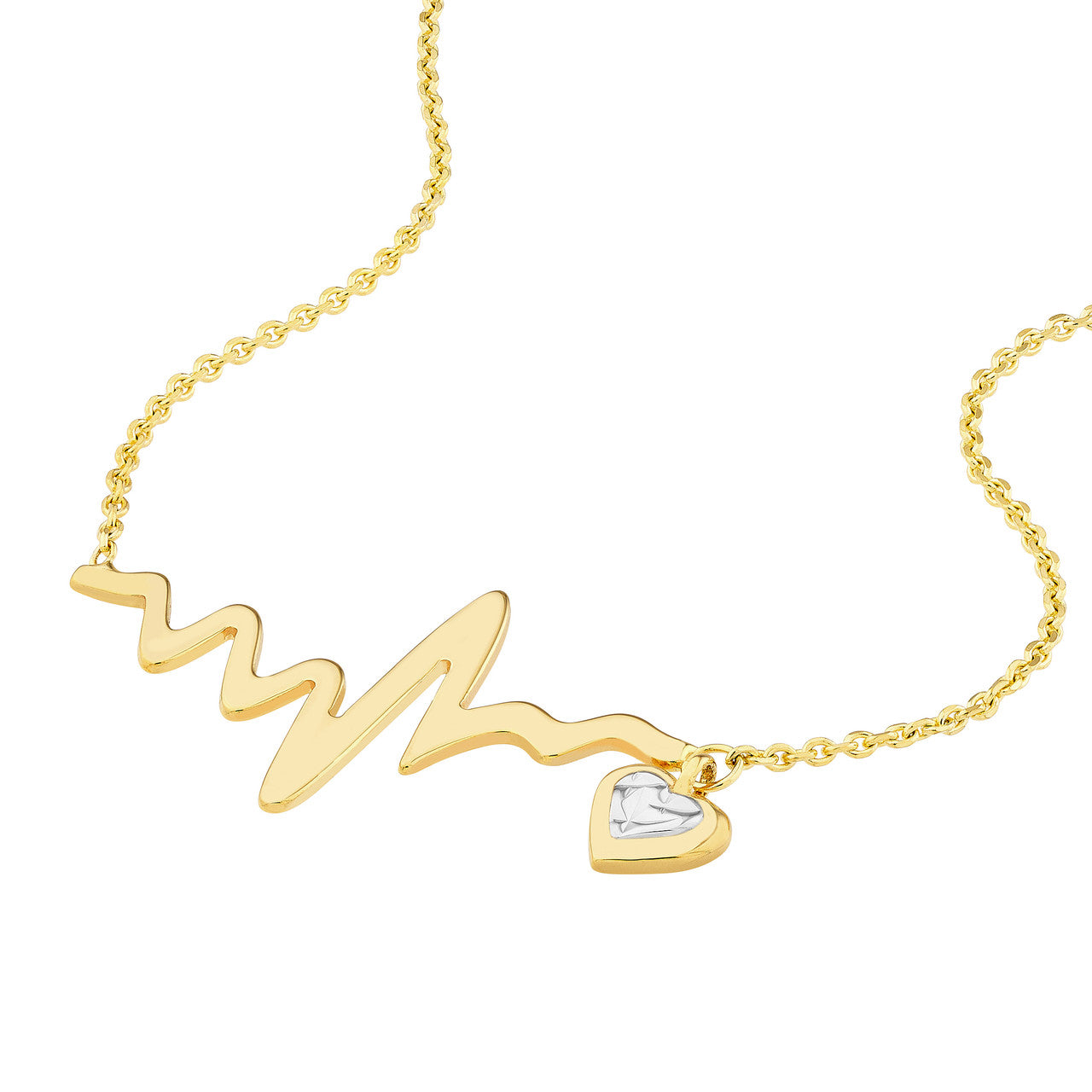 Two-Tone Heartbeat Necklace with Dangle Heart 4