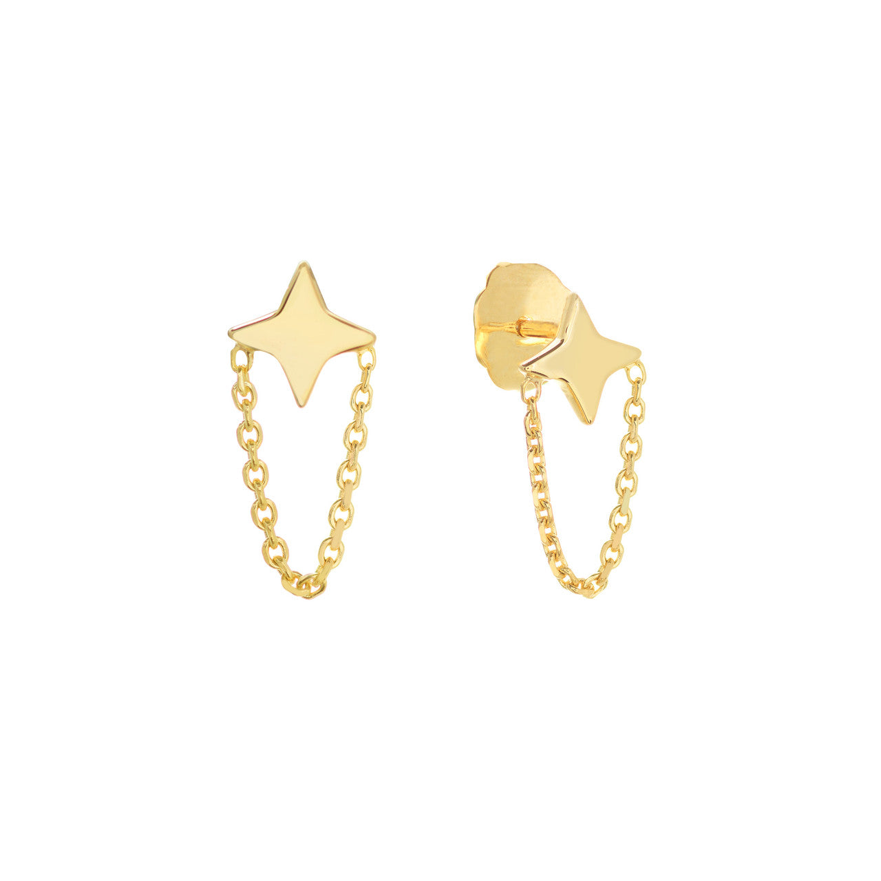 Simple 4 Point Star Earrings with Chain Drape by My Store, featuring a modern design and elegant silver finish.