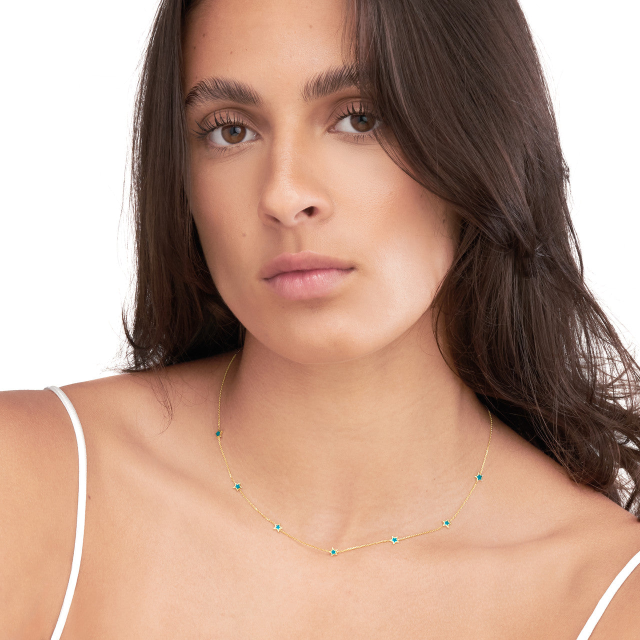 Seven Teal Enamel Mini Stars Necklace 1