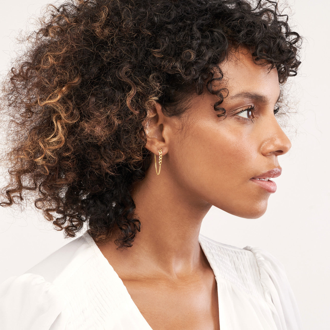 Simple 50/50 curb chain front-to-back earrings by My Store, showcasing a sleek design with a modern finish.