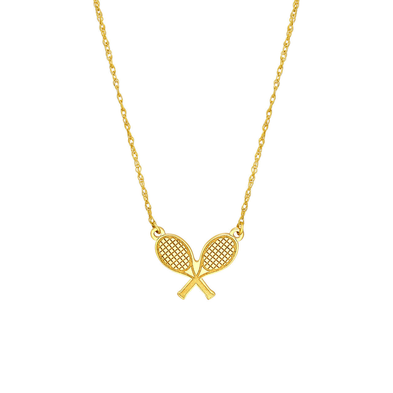 Simple Tennis Rackets Necklace by My Store featuring two crossed rackets on a delicate chain.
