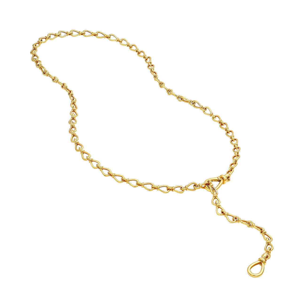Teardrop link lariat necklace by VIA Jewelers featuring a delicate chain and elegant teardrop pendant design.
