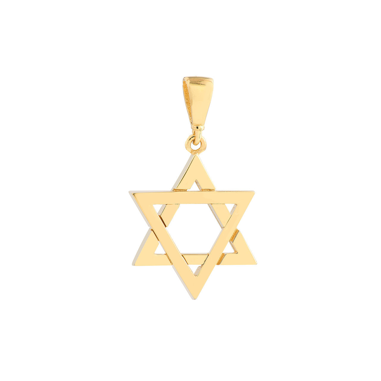 Simple Star of David pendant in silver with a polished finish, hanging from a delicate chain.