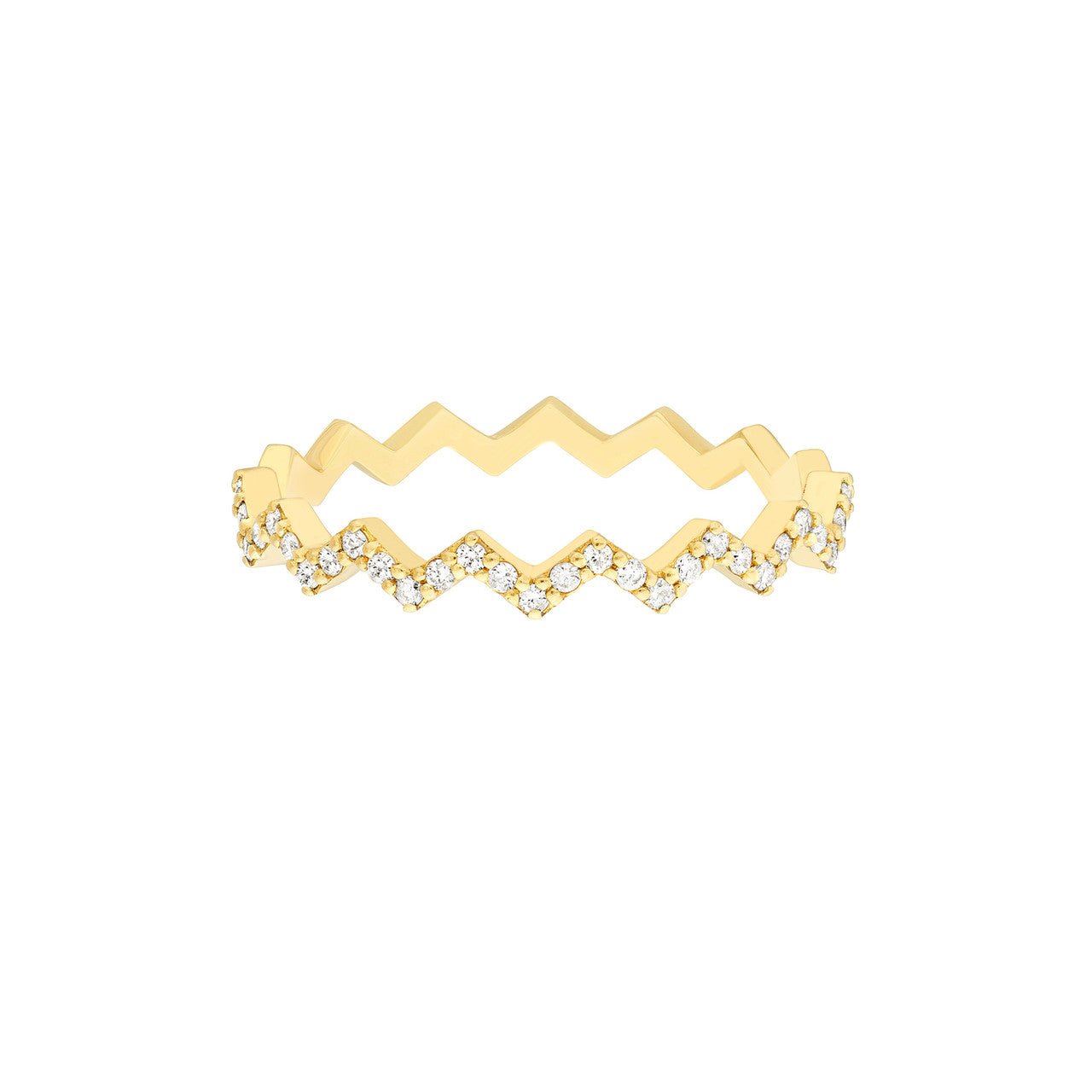 Midas Chain Zig Zag Diamond Ring with intertwined bands and sparkling diamonds set in a polished metal setting.