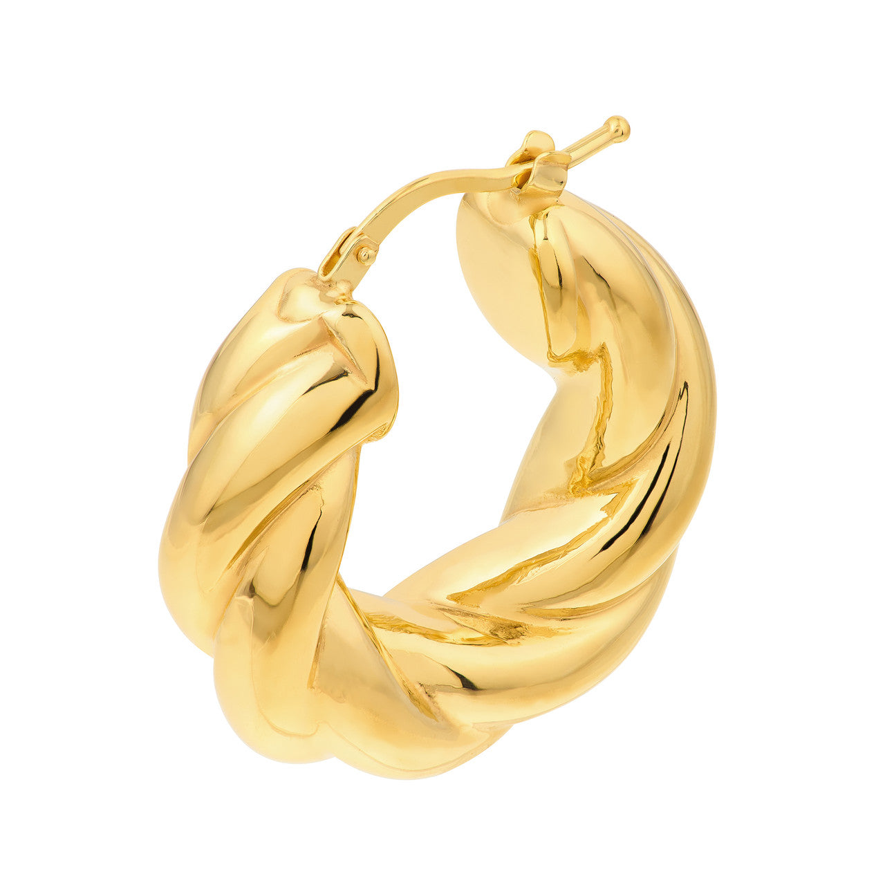 Wide twisted puff hoop earrings in gold by My Store, showcasing a stylish and modern design with a polished finish.
