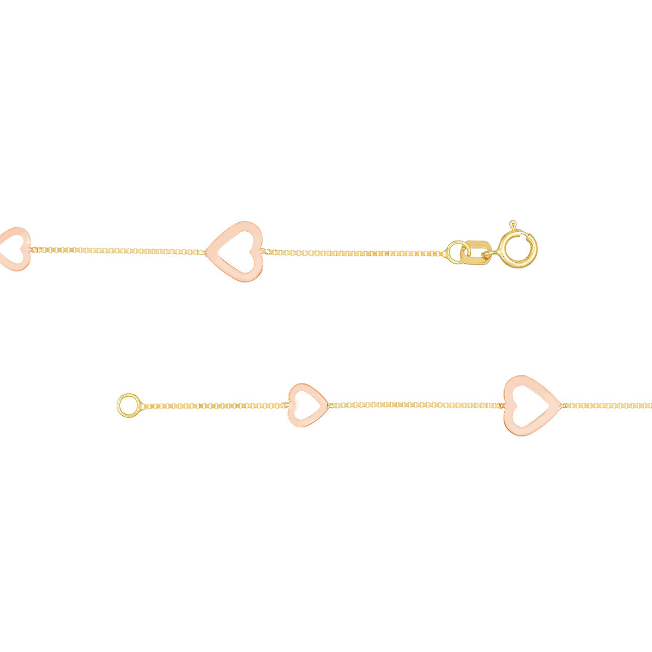 Two-Tone Open Heart on Box Chain Necklace lock