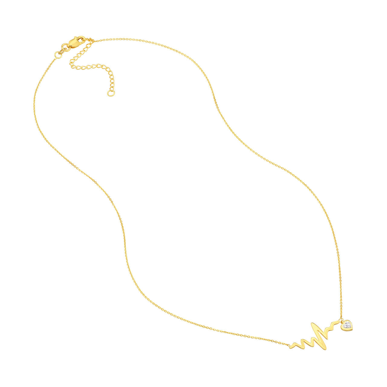 Two-Tone Heartbeat Necklace with Dangle Heart