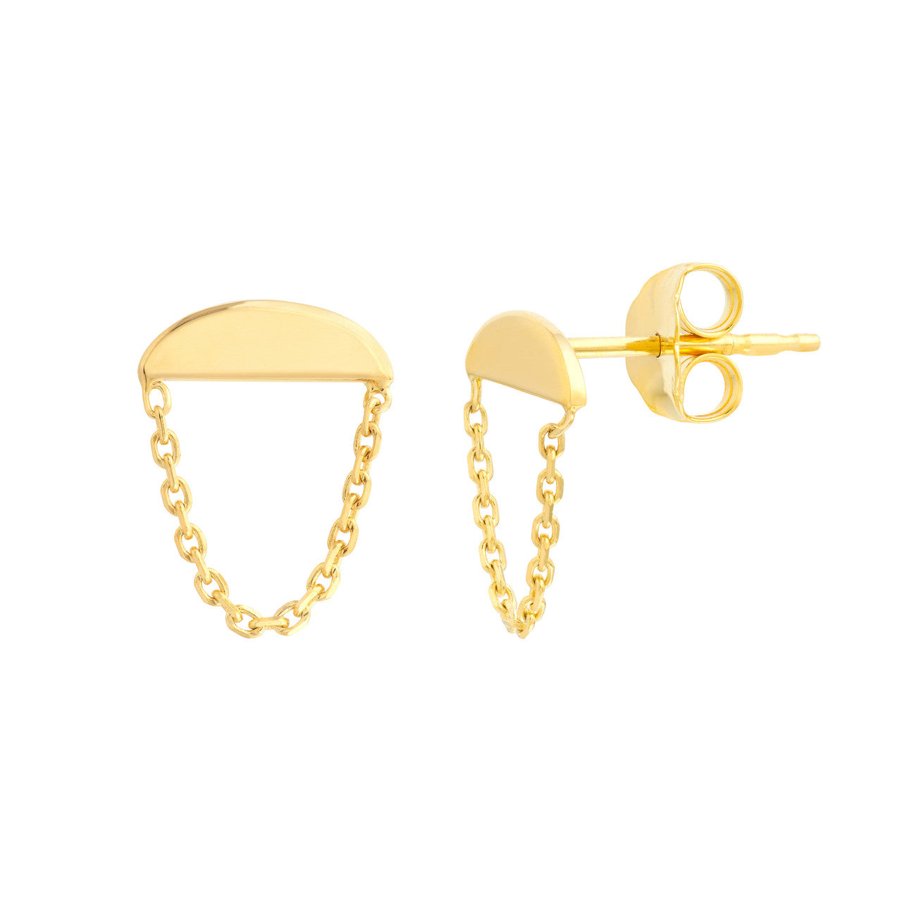 Simple Sunrise Stud Earrings with Chain Drape by My Store, featuring elegant gold design and delicate chain detail.