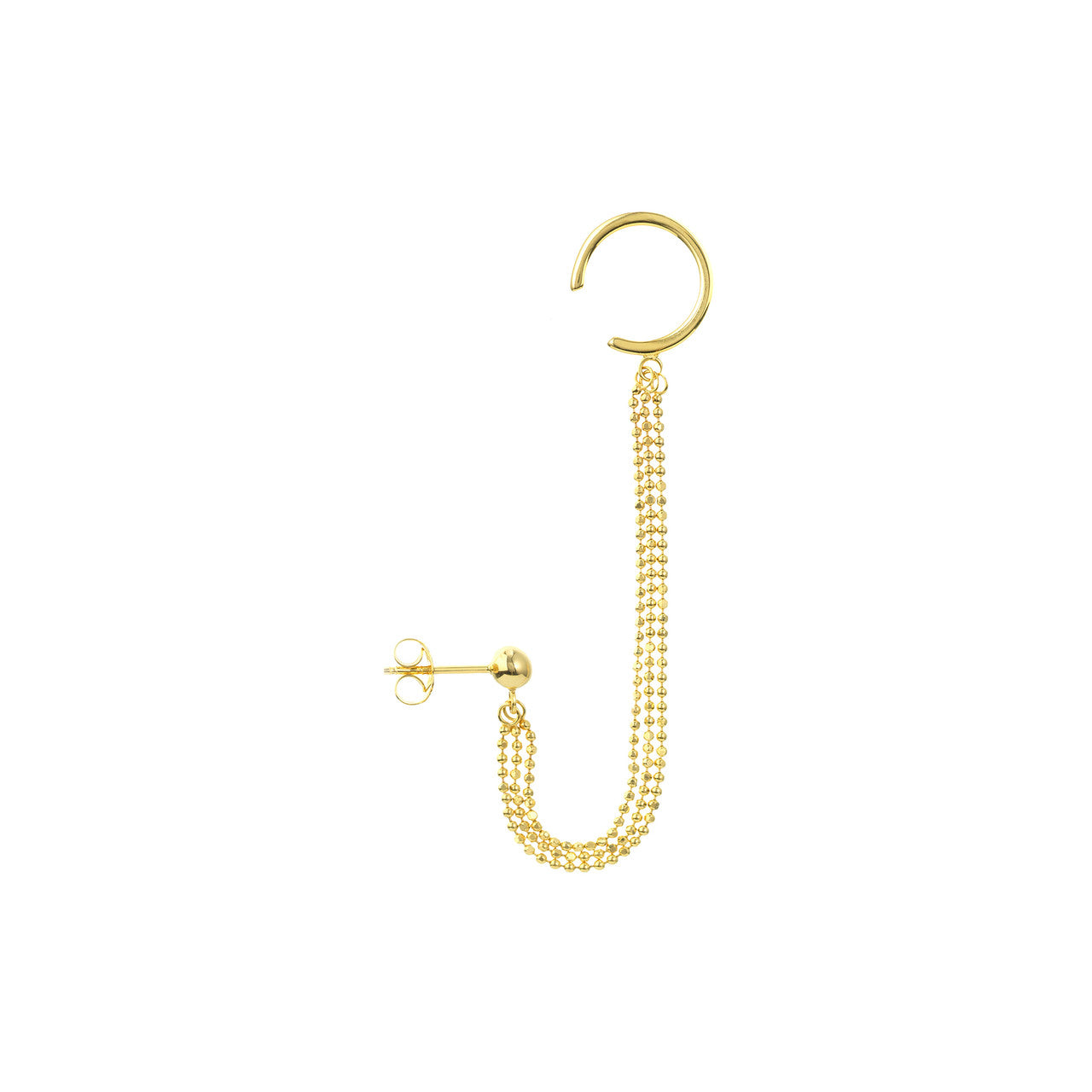 Triple bead chain drape earrings with ear cuff from My Store, showcasing elegant design and unique draping style.