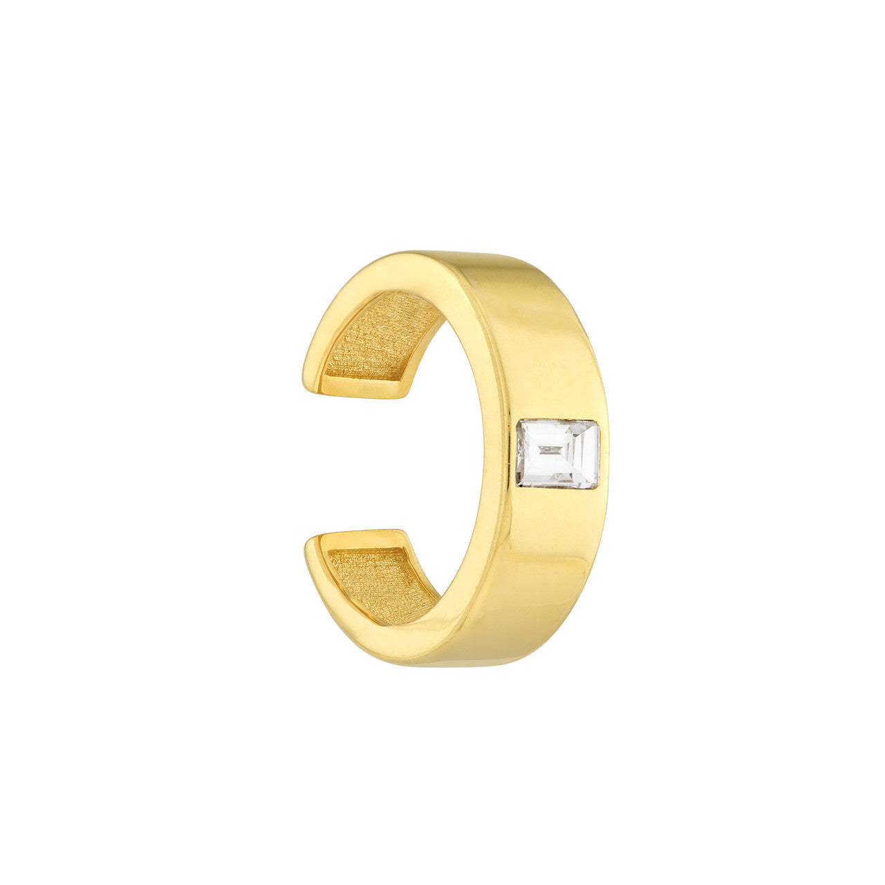 Baguette diamond ear cuff featuring a unique design, set in a stylish metal finish.