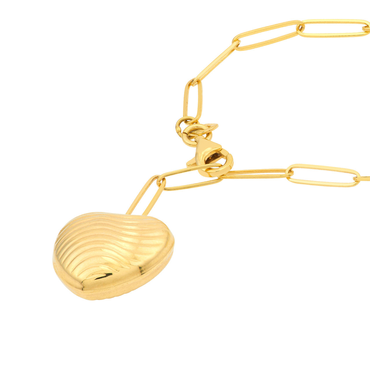 Textured Puff Heart Paperclip Lariat Necklace 2