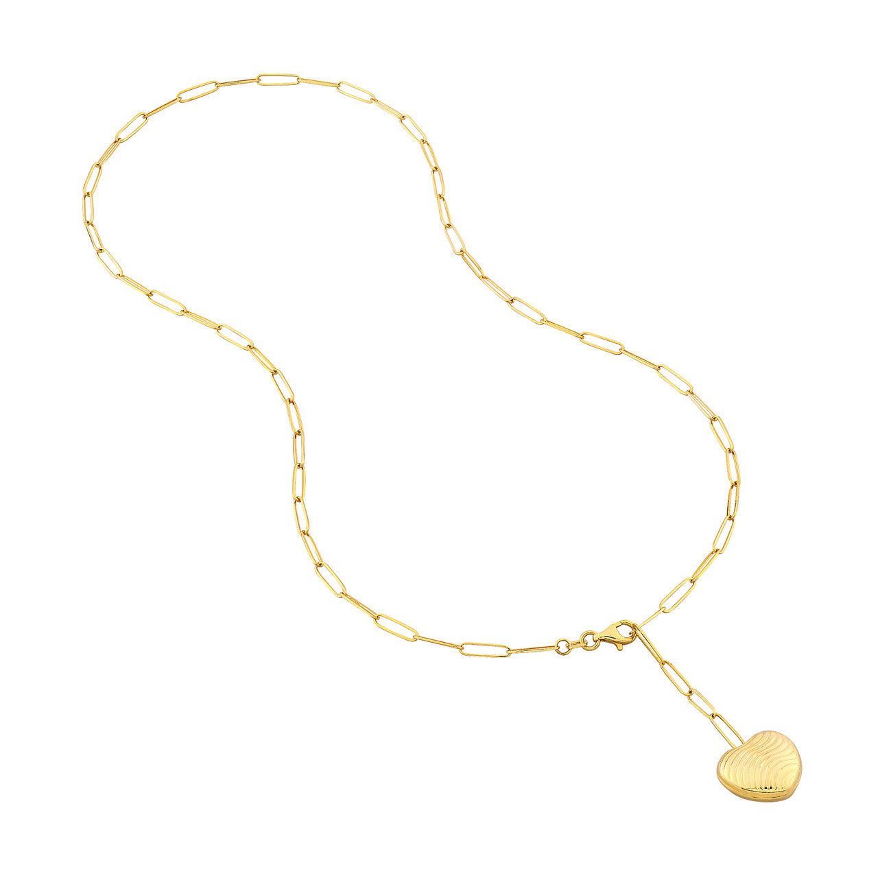 Textured Puff Heart Paperclip Lariat Necklace 3