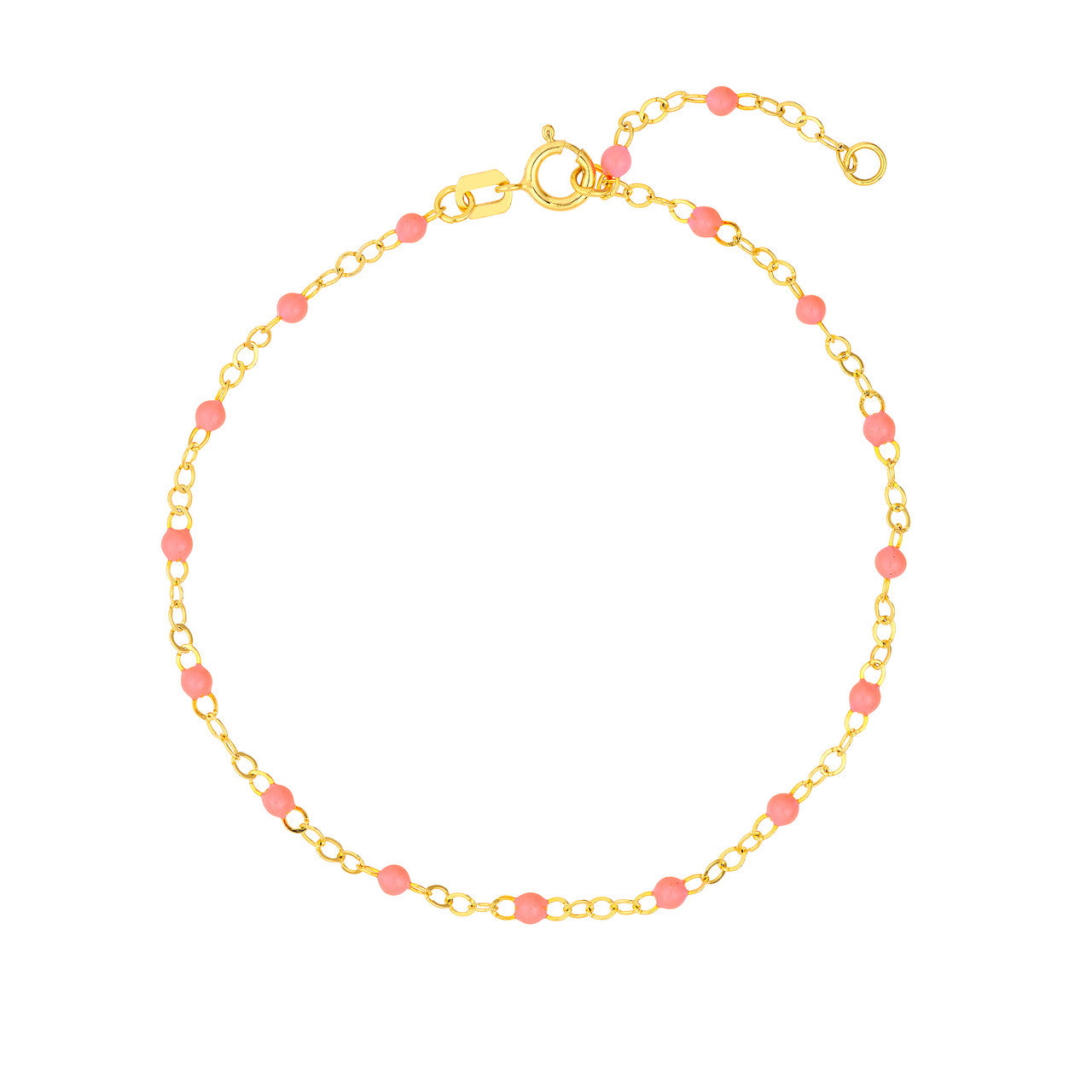 Baby pink enamel bead chain bracelet with a simple design by My Store, displayed on a soft background.