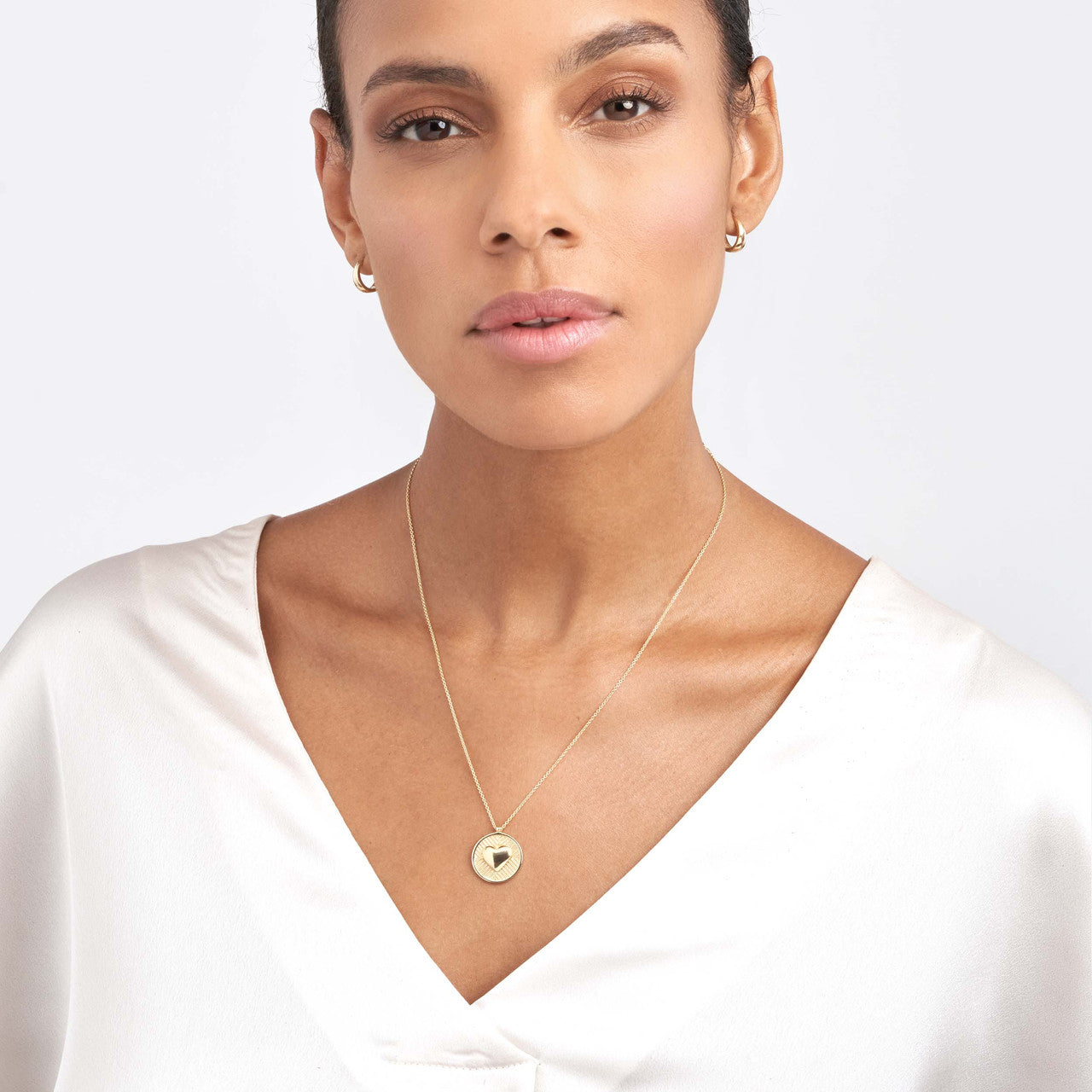 Chevron and Puff Heart Medallion Necklace 1