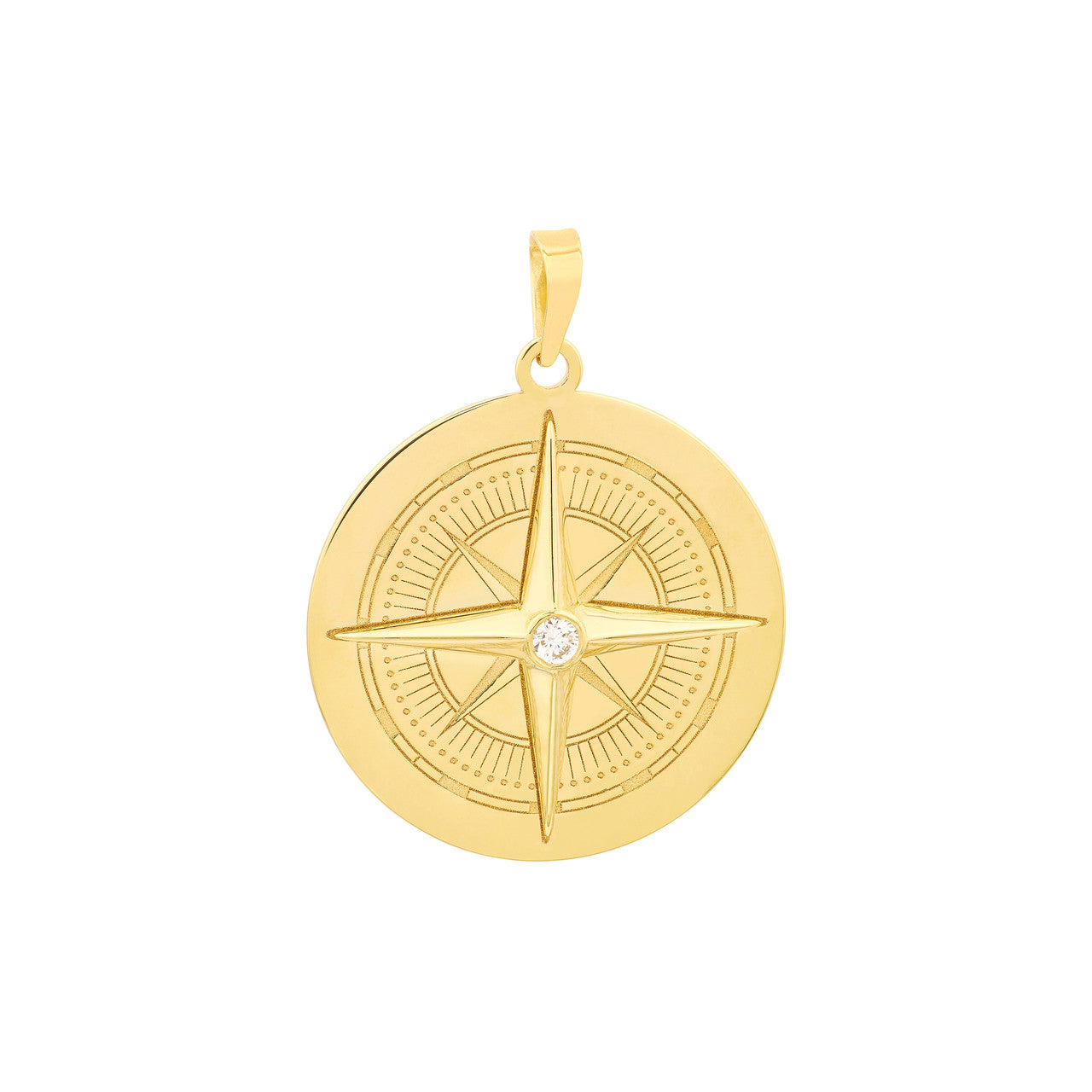Simple diamond compass pendant by My Store featuring a 1/20tcw diamond design on a sleek metal base.