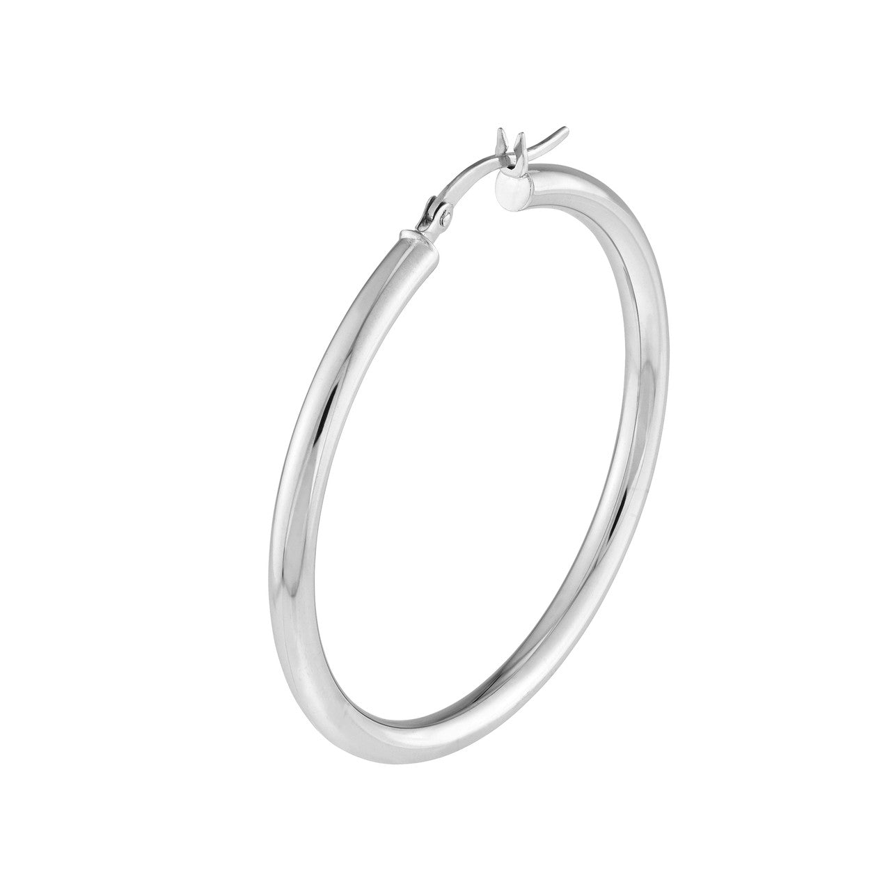 Polished 3mm hoop earrings in a sleek design, showcasing a shiny finish and lightweight appearance.
