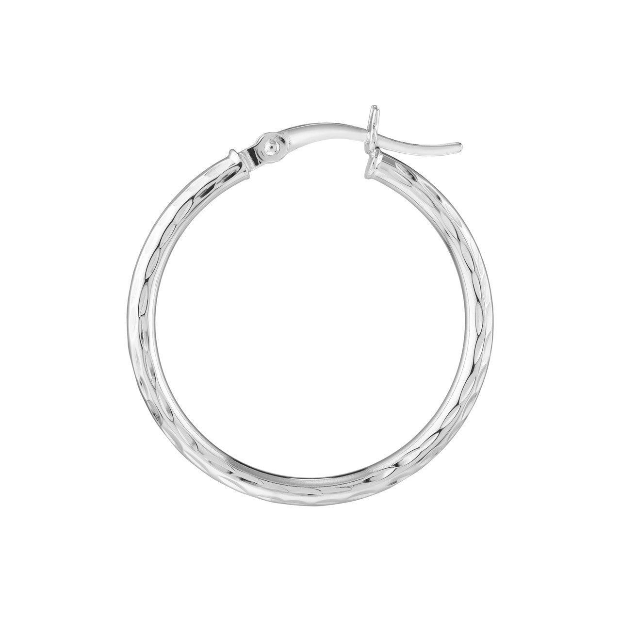 2mm x 25mm diamond-cut hoop earrings featuring a shiny finish, perfect for everyday wear.