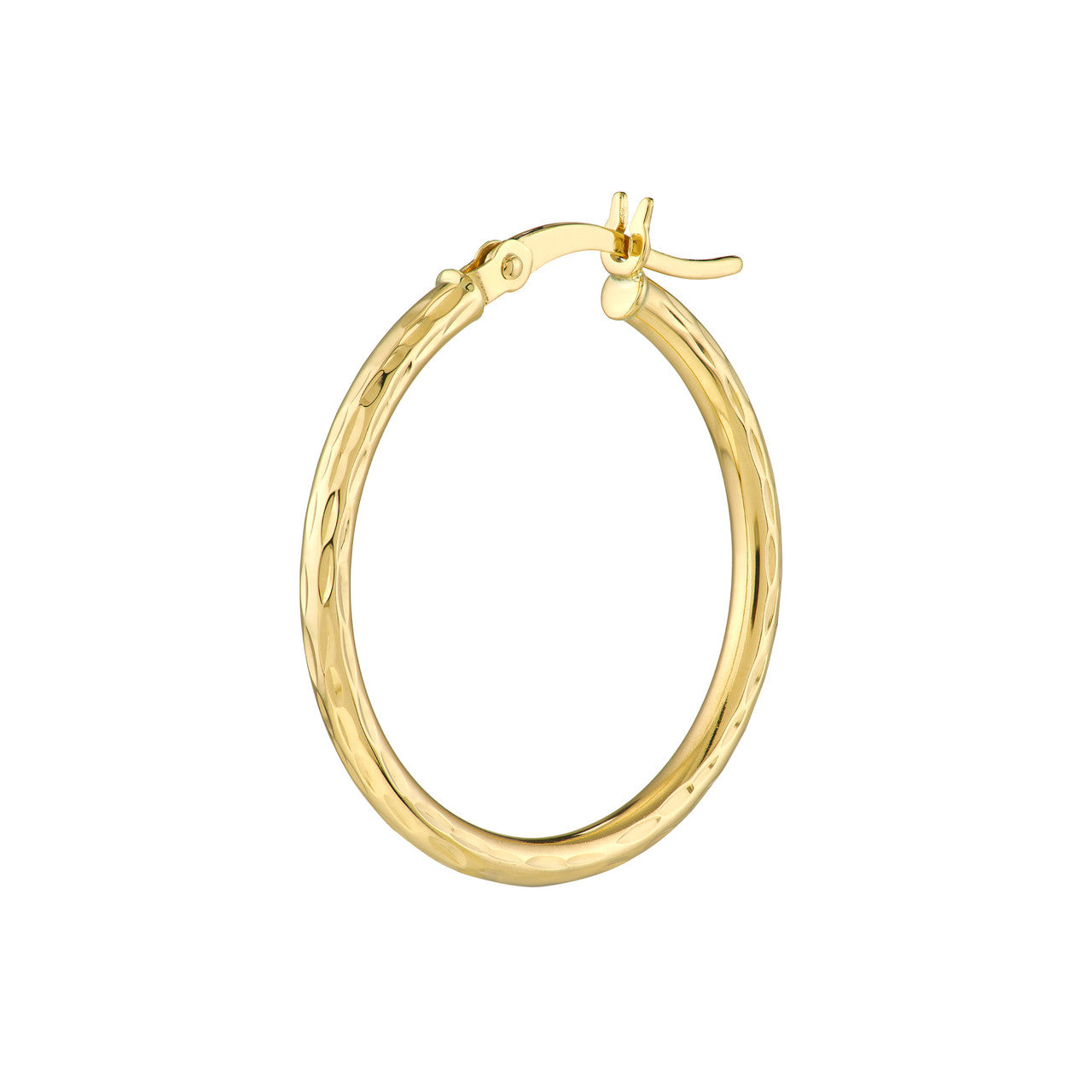 Diamond-cut 2mm x 25mm hoop earrings showcasing a polished finish and elegant design.