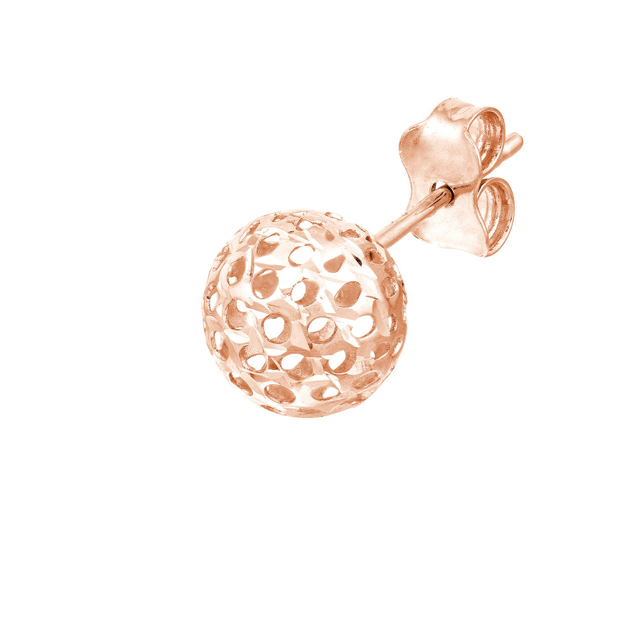 8mm hollow laser ball stud earrings in shiny silver finish, showcasing a modern and minimalist design.