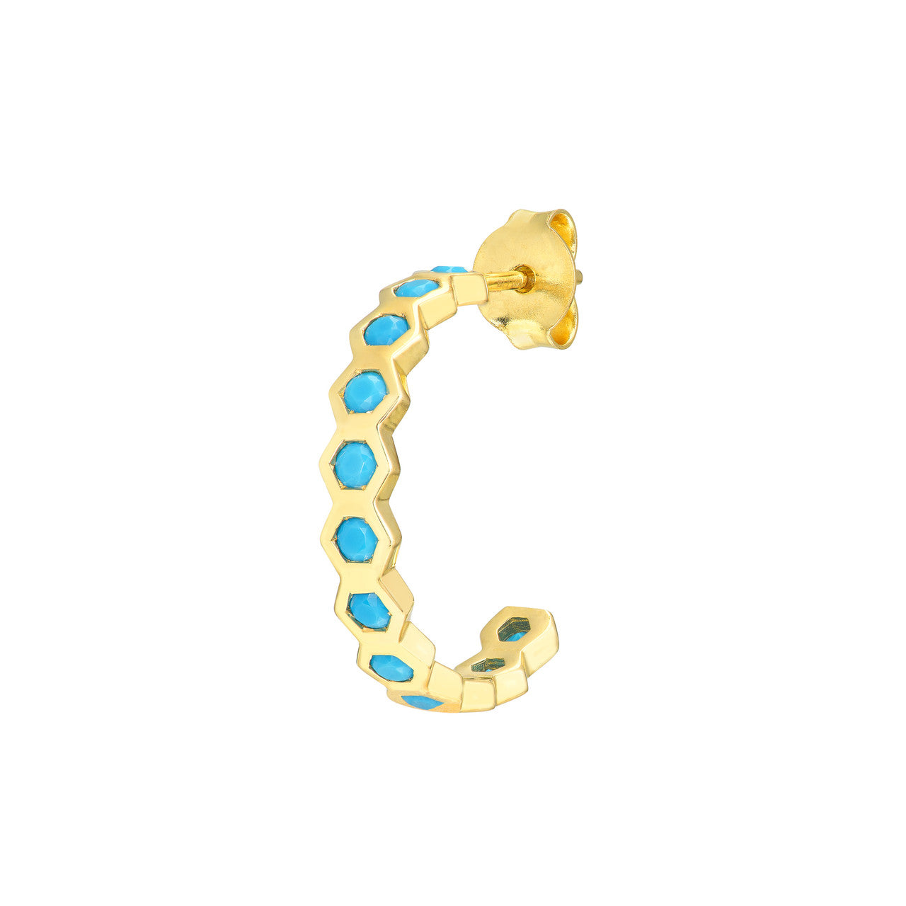 Round Turquoise Honey Comb J-Hoops - VIA Jewelers