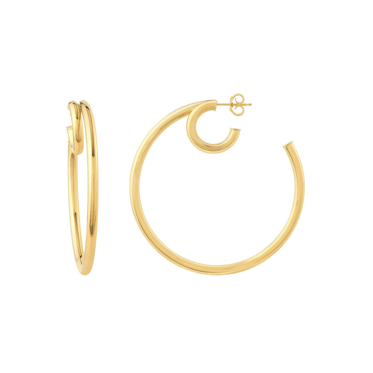 Simple 50mm double hoop earrings in gold by My Store, featuring a sleek and modern design.