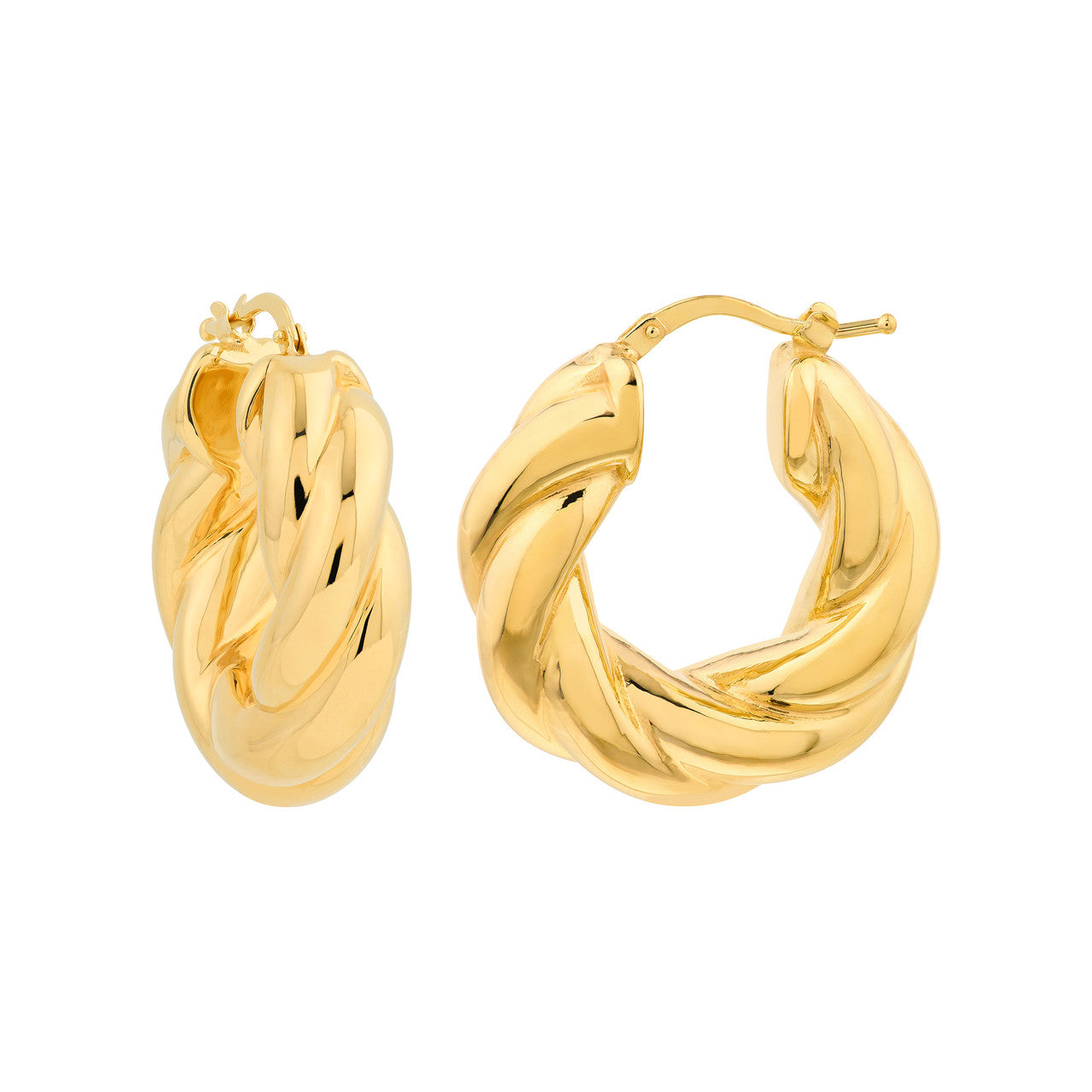 Wide twisted puff hoop earrings by My Store, showcasing a sleek and modern design with a shiny finish.