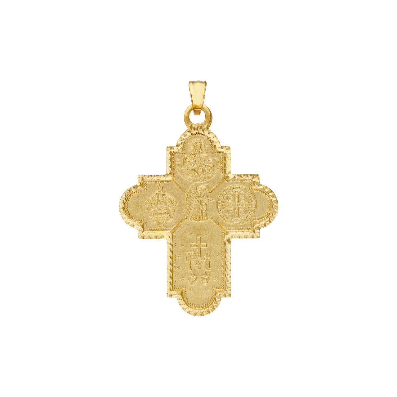 4 Way Double Sided Medal Cross Pendant featuring intricate detailing and a polished finish, ideal for everyday wear.